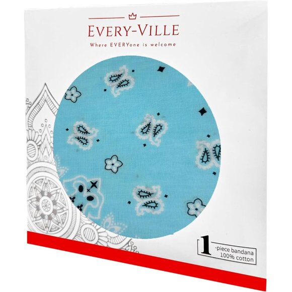 Women's Light Blue Cotton Bandana Large Cowgirl Handkerchief Headband Scarf - Picture 6 of 7